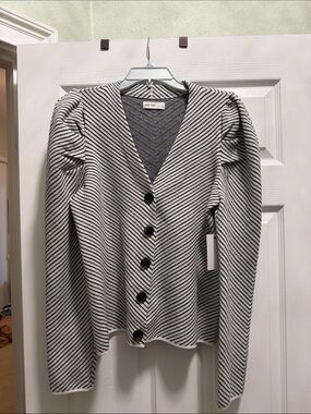 Nine West Black & White Striped Button-Front Cardigan